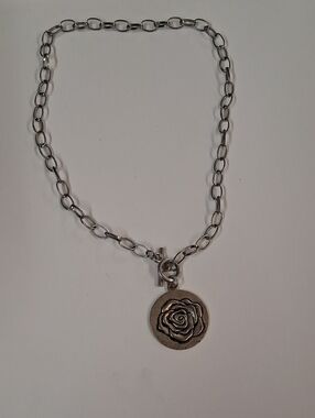 Silver-Tone Rose Medallion Chain Necklace - Women Jewelry